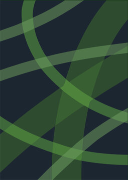 Abstract dark blue vector background illustration featuring intersecting translucent green curved bands and stripes, perfect for modern digital wallpaper, graphic covers, and aesthetic designs.