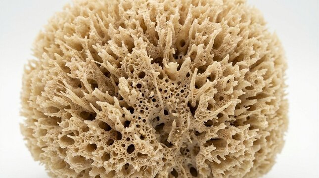Dried natural sea sponge with porous texture and branching structure