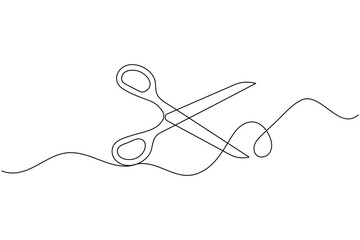 Obraz premium Hairdresser shears scissors continuous one line drawing minimalist salon haircut equipment outline vector illustration