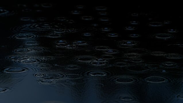 Raindrops on dark water with ripples