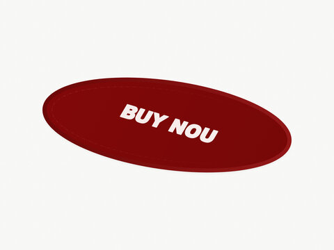 A dark red oval badge featuring the text BUY NOU in bold white letters isolated on a clean white background for modern digital marketing and e-commerce web design