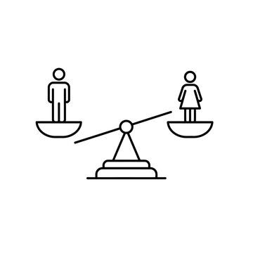 Gender equality concept represented by a balanced scale with people.