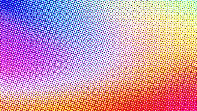 Abstract halftone background with vibrant rainbow gradient dots and retro pop art pattern