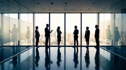 Naklejka na ściany i meble Business people meeting in modern office with city view