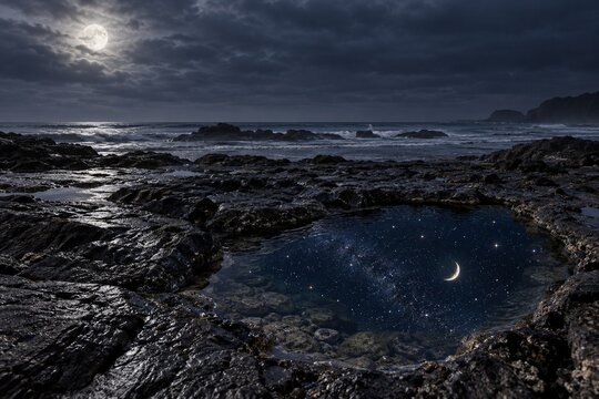 潮だまりの中だけに広がる別の夜空