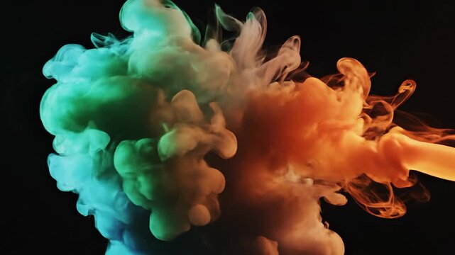Abstract colorful smoke swirling against dark background neon lighting effect
