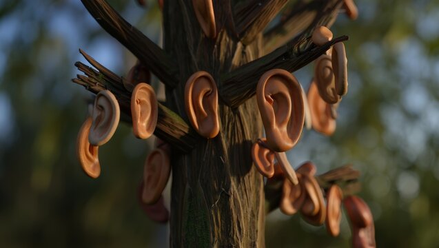 Creepy Tree with Human Ears Growing on Branches