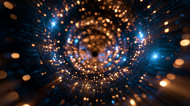 Futuristic Data Stream and Digital Network Tunnel