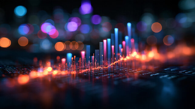 Financial Growth Chart with Glowing Digital City Skyline