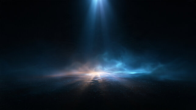 Dark Stage with Spotlight Beam and Atmospheric Fog
