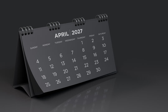 Black Spiral Desktop Calendar Showing April 2027 Month