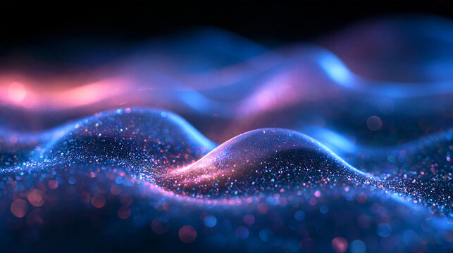 Abstract Glowing Particle Waves with Sparkling Glitter Bokeh