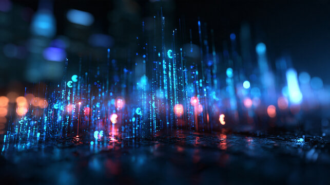 Digital Euro Currency Symbols in Glowing Data Stream