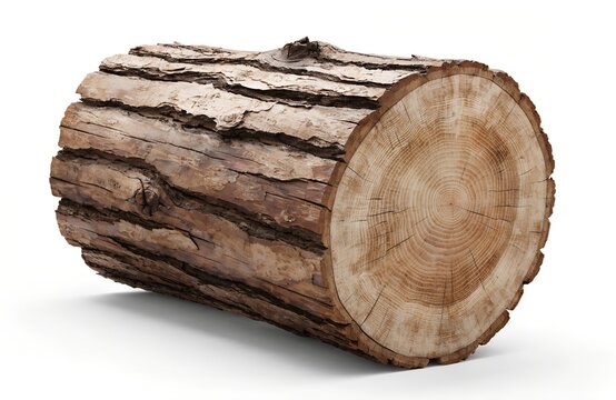 Cross section of a natural wooden log showing growth rings and rough bark