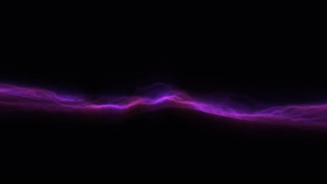 Glowing purple plasma wave vibrating and undulating horizontally across a dark atmospheric space in a 3D motion background