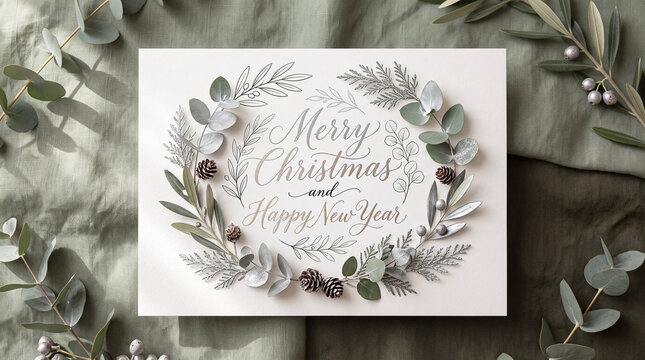 Festive Christmas and Happy New Year Banner in Sage Olive & Fros
