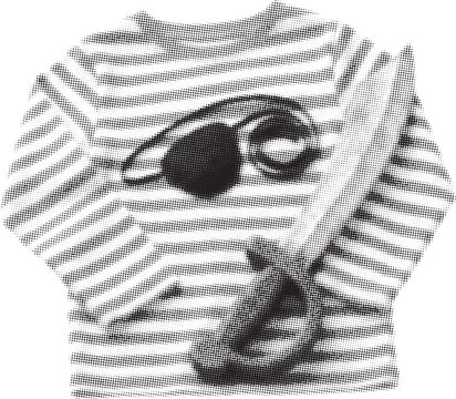 Halftone pirate costume vector design with striped shirt and sword