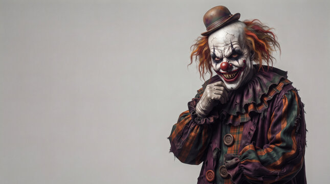 Scary clown with a menacing expression and sharp teeth
