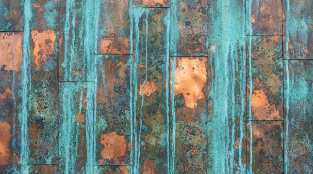Weathered copper metal texture with green patina and brown rust