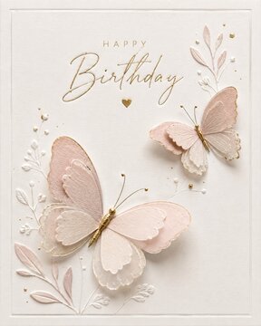 Elegant Pastel Birthday Card with Delicate Pink Butterflies and Gold