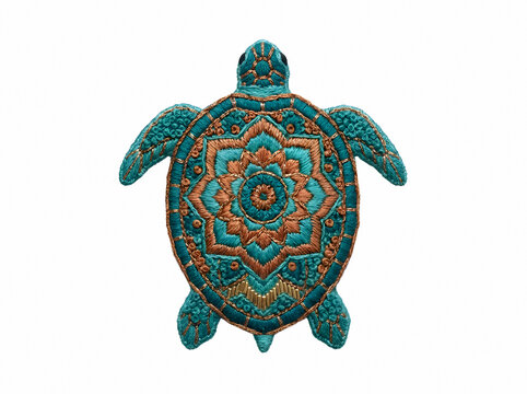 Decorative sea turtle with turquoise and copper patterned shell