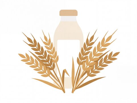 Oat milk bottle with wheat ears flat illustration