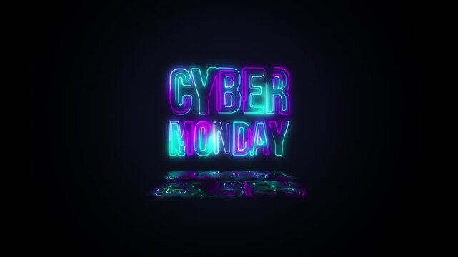 Animation text of Cyber Monday laser neon glitch text effect on black abstract backgroud. Promote advertising concept isolate using QuickTime Alpha Channel proress 444