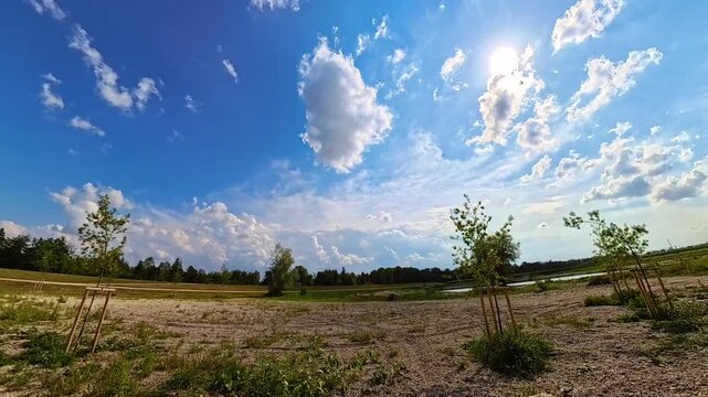 4K Timelapse summer video with moving clouds near Schiltorn, Plattling, Deggendorf, Bavaria, Germany