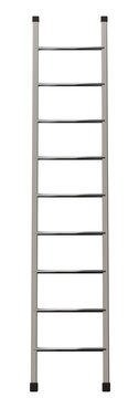 This ladder is cut out on a clear background showcasing its straight and tall frame. It is ideal for reaching high places in home or work settings