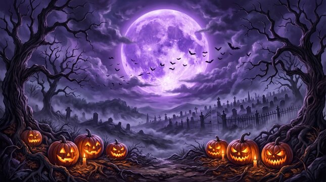 .Horror halloween haunted house in creepy night forest.