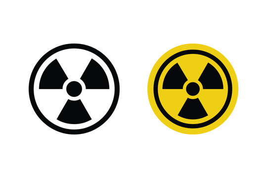 Radioactive hazard symbol icon in black outline and yellow circle with radioactive radiation biohazard chemistry pollution contamination