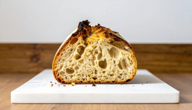 Freshly baked sourdough bread loaf cut in half