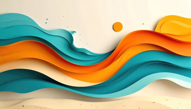 Abstract paper cut art of colorful ocean waves and sun