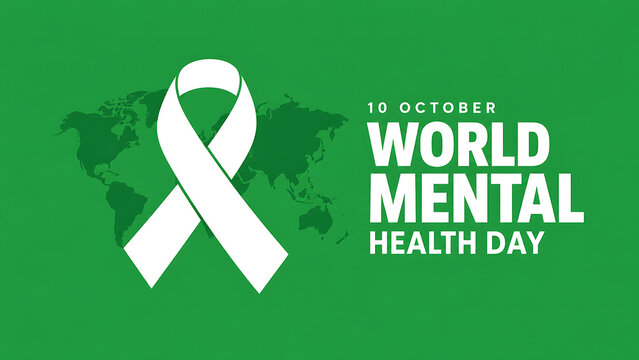 World mental health day banner with green background, awareness ribbon and world map illustration, world mental health day 2026, mental health day 2026, mental health day