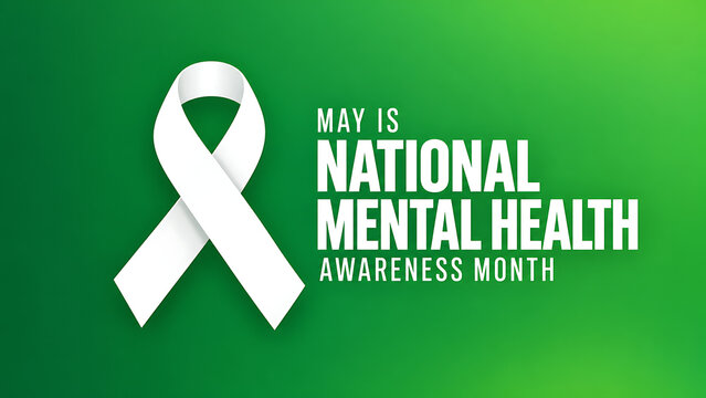 National mental health awareness month concept with white ribbon on green background, world mental health day 2026, mental health day 2026, mental health day