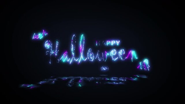 Animation text of Happy Halloween laser neon glitch text effect on black abstract backgroud. Promote advertising concept isolate using QuickTime Alpha Channel proress 444