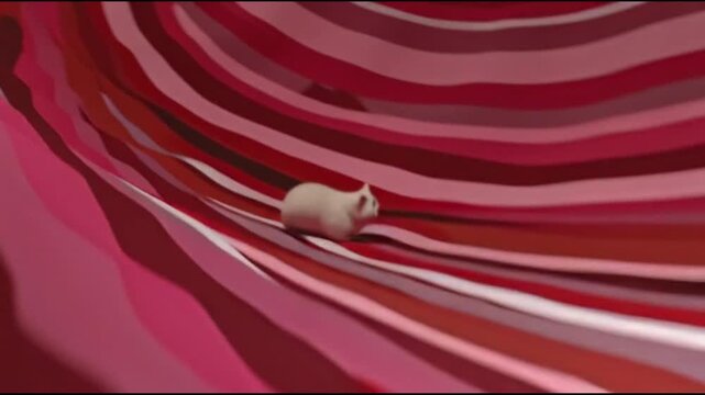 International cat day concept with white cat on pink wavy background