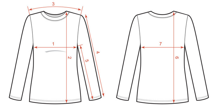 Size chart longsleeve sketch. Clothing measurements.