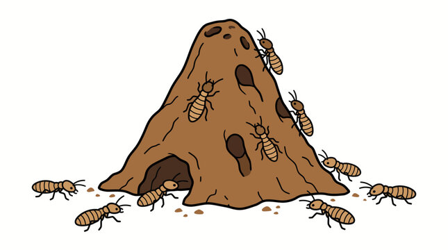 Termite Colony Around Mud Mound with Tunnels Vector Illustration