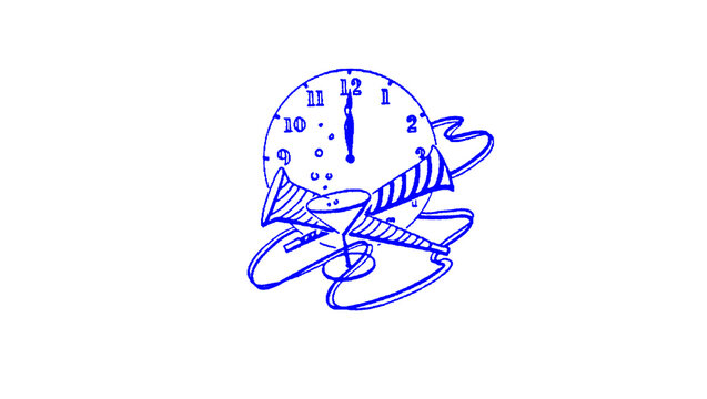 Vintage Blue Hand Drawn Alarm Clock Line Art Illustration with Wings and Bell, Antique Retro Timepiece Sketch Style Vector Icon for Greeting Cards, Scrapbooking, Journal Stickers, Wall Art Prints, T-S