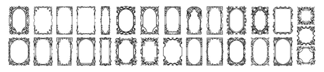 Obraz premium Vintage elegant frame collection royal swirl border decor, hand drawn retro classic book cover print. Calligraphy baroque picture design, filigree ornamental invitation certificate. Vintage frame set