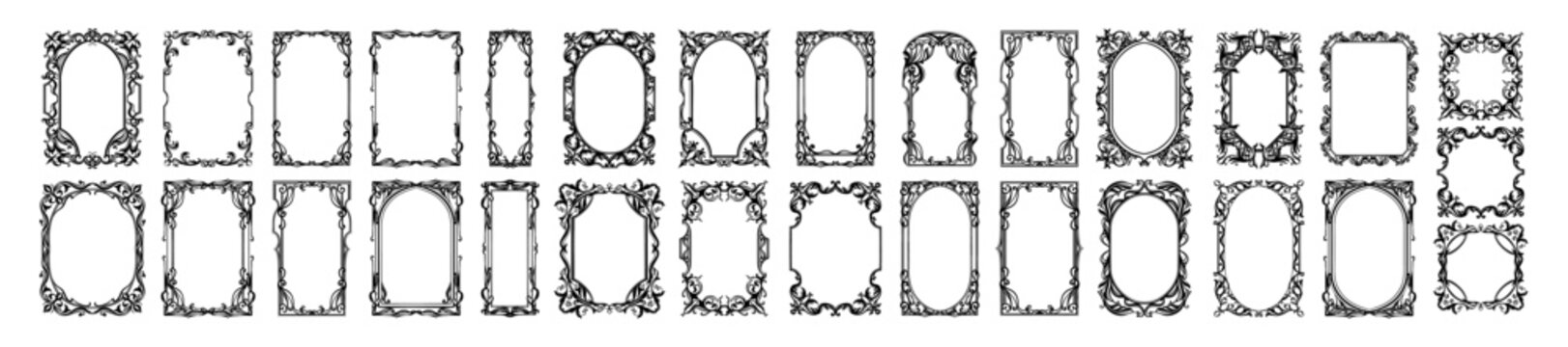 Vintage elegant frame collection royal swirl border decor, hand drawn retro classic book cover print. Calligraphy baroque picture design, filigree ornamental invitation certificate. Vintage frame set