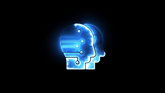 Glowing artificial intelligence brain with circuitry neural network animation machine learning deep learning