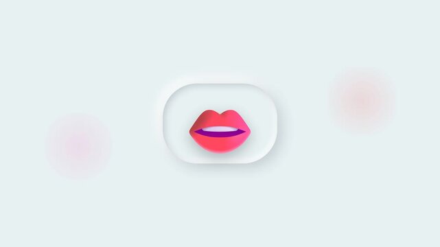 Minimalist pink lips icons floating on a neumorphic background