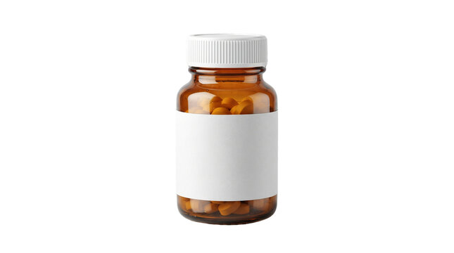 Unbranded pharmaceutical bottle with blank label isolated
