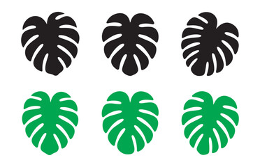 Tropical monstera leaf icons in black and green colors for modern jungle pattern and summer design. © MDNAZMUL
