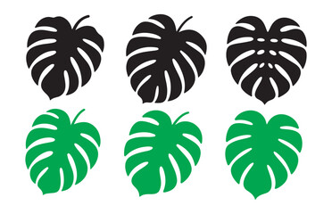 Monstera deliciosa leaf silhouettes in black and green for tropical pattern and summer print design. © MDNAZMUL