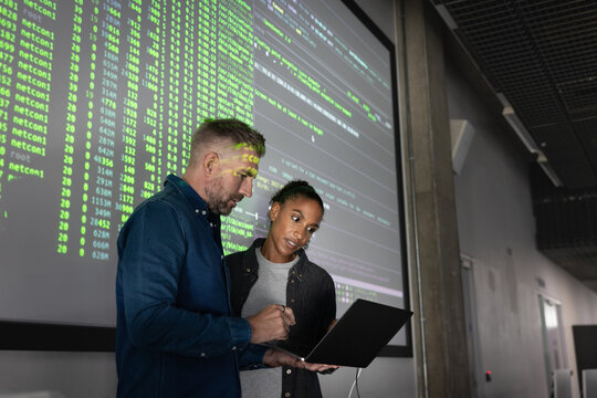 Colleagues Collaborating over Laptop Data Analysis
