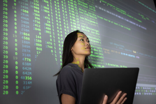 AI engineer presenting new developments on screen