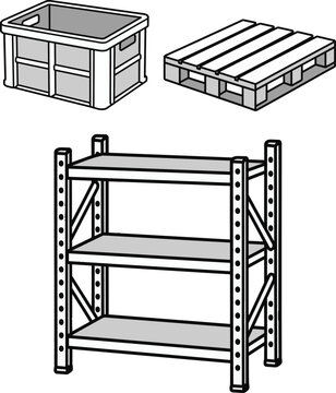 Warehouse Storage Essentials Collection Black and White Minimal Line Art Vector Set